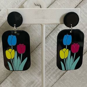 E133 ❤️ Bold Colorful Floral Artsy Post Earrings Jewelry